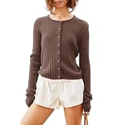 KIGRAD Womens Open Front Button Up Cropped Cardigan Ribbed Knit